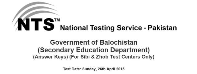 Secondary Education Department Balochistan answer Keys