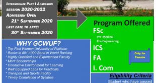 Government College Women University Faisalabad Inter Admission 2020-22