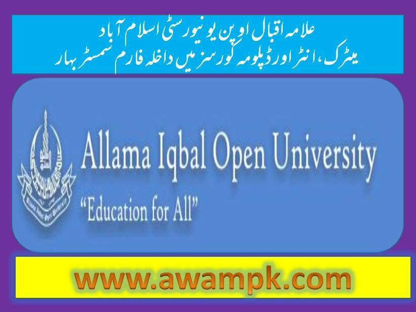 AIOU Matric Inter and Diploma Certificate (Phase I) Admission Spring 2020