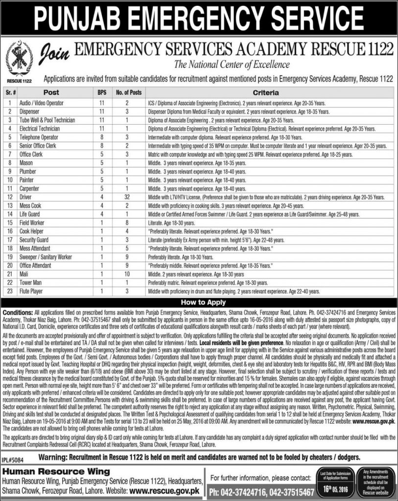 Jobs in Emergency Services Academy May 2016
