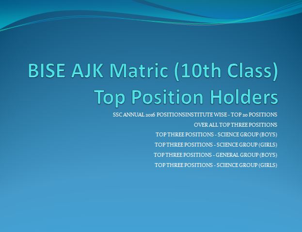 BISE AJK Positions SSC Exam Annual 2016