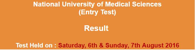 National University of Medical Sciences NTS Entry Test Result 