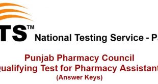 Punjab Pharmacy Assistant NTS Answer Keys December 2022