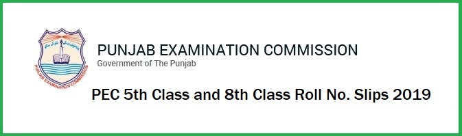 PEC 5th And 8th Class Roll Number Slips 2019