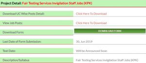 Fair Testing Services Invigilation Staff Jobs (KPK)