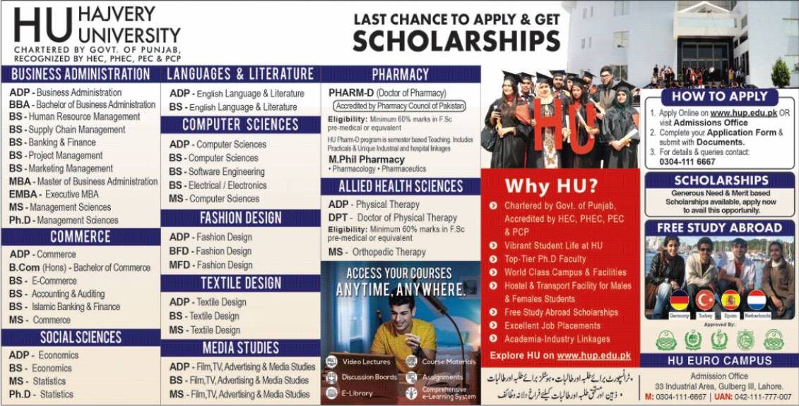 HAJVERY UNIVERSITY ADMISSION FALL 2021 ONLINE APPLY