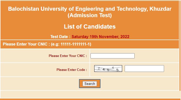 Balochistan University of Engineering & Technology Khuzdar NTS Entry Test Result 2022