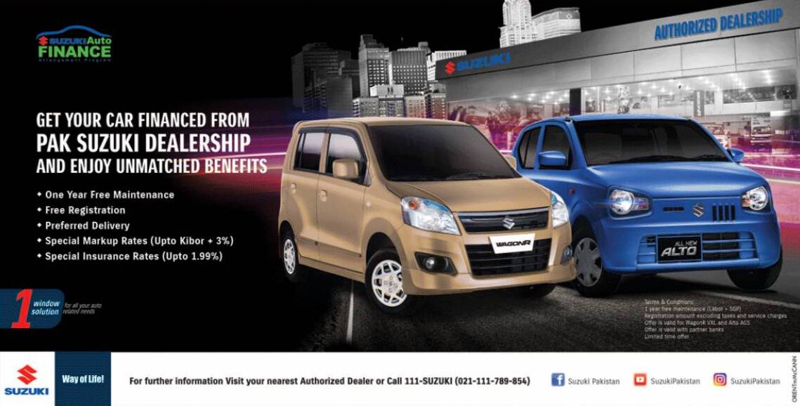 Pak Suzuki Auto Finance Scheme Markup,Insurance and Registration Fee