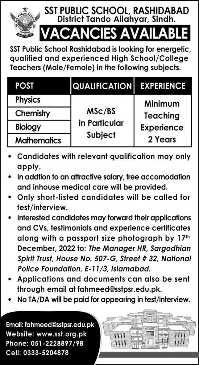 SST Public School Rashidabad Jobs 2022