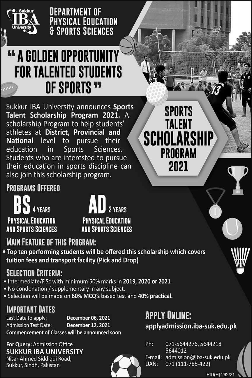 Sukkur IBA University Sports Talent Scholarship Program 2021
