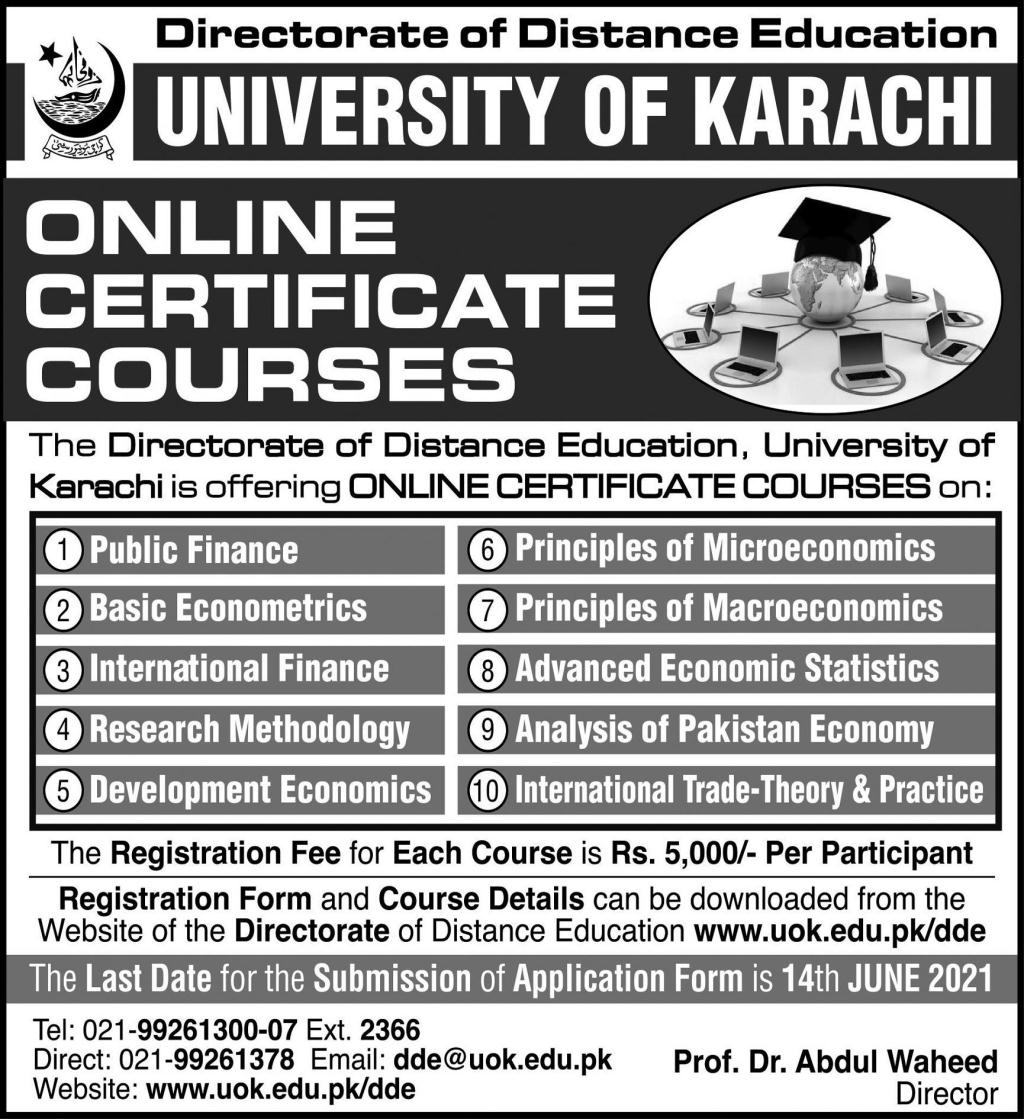 University of Karachi Certificate Course Admission 2021