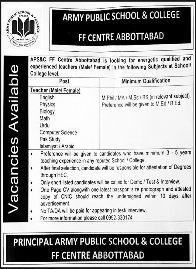 APS&C FF Centre Abbottabad Jobs 2nd June 2022
