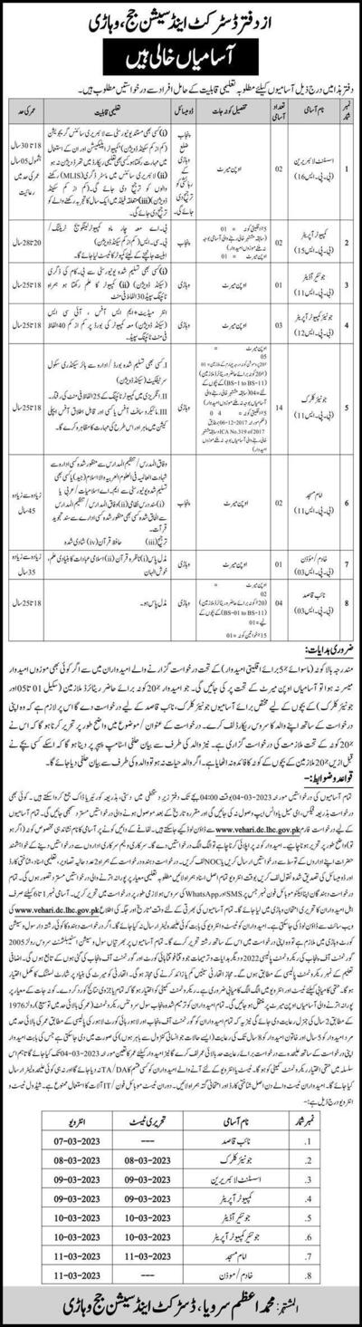District and Session Court Vehari Jobs 2023 Online Apply