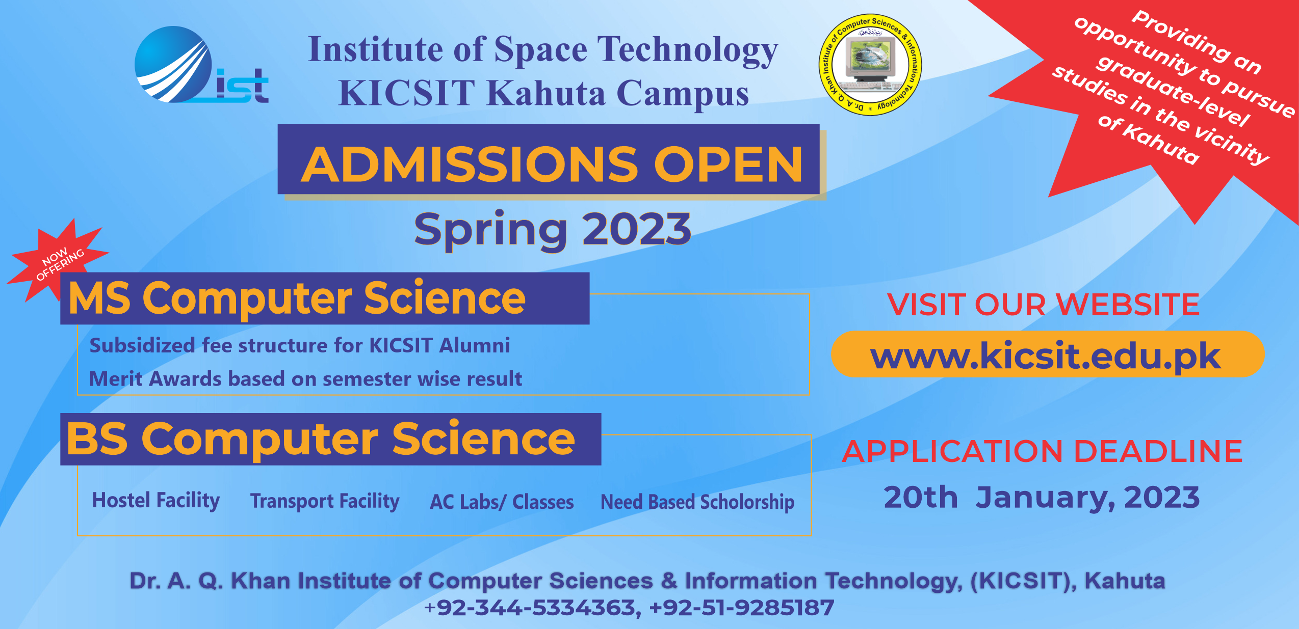 Institute of Space Technology KICSIT Kahuta Campus Admission Spring 2023