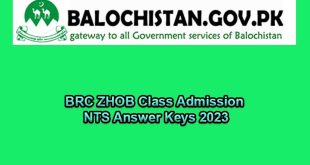 BRC ZHOB Class Admission NTS Answer Keys 2023