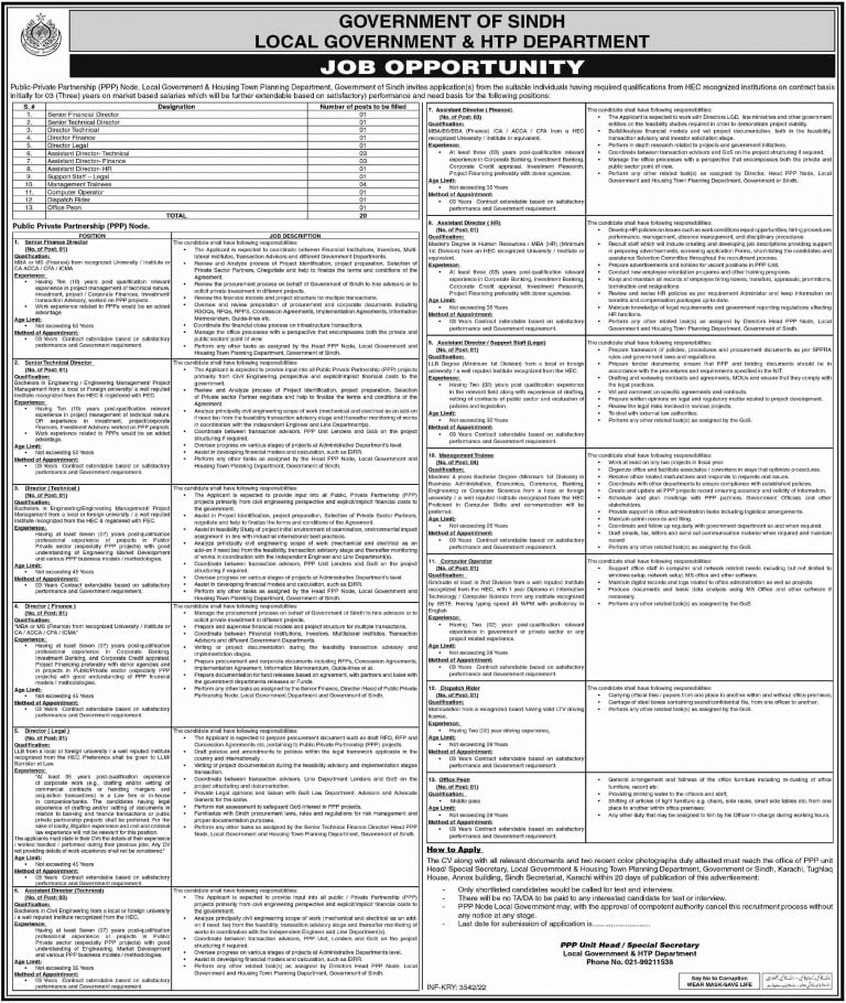 SINDH LOCAL GOVERNMENT & HTP DEPARTMENT JOB 2022