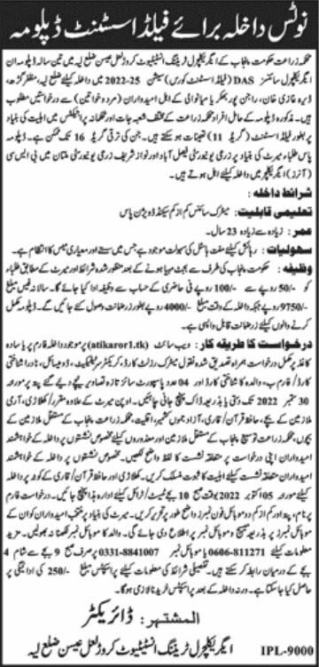 Agriculture Training Institute Karor Layyah Admission 2022