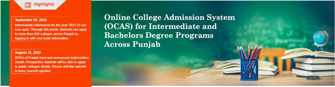 OCAS Bachelors and Intermediate Admissions Online Portal