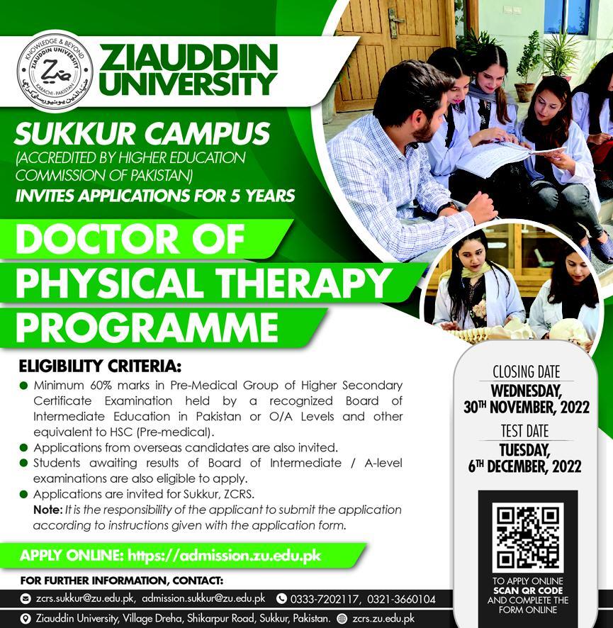 Ziauddin University Sukkar Campus Admission 2022