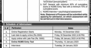 NUMS MPhil Psychology/MS Clinical Psychology Admission 2023 