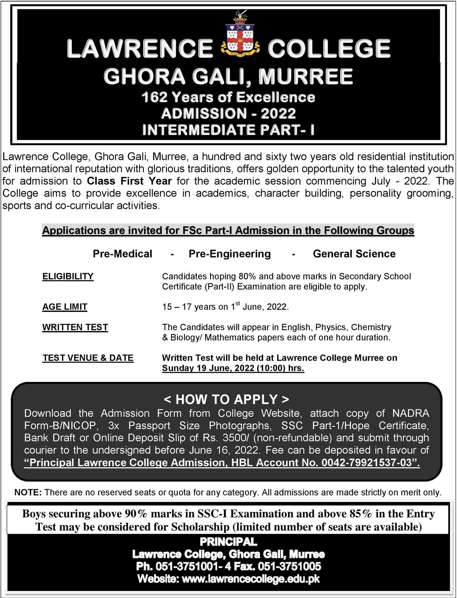 Lawrence College Ghora Gali Murree 1st Year admission 2023