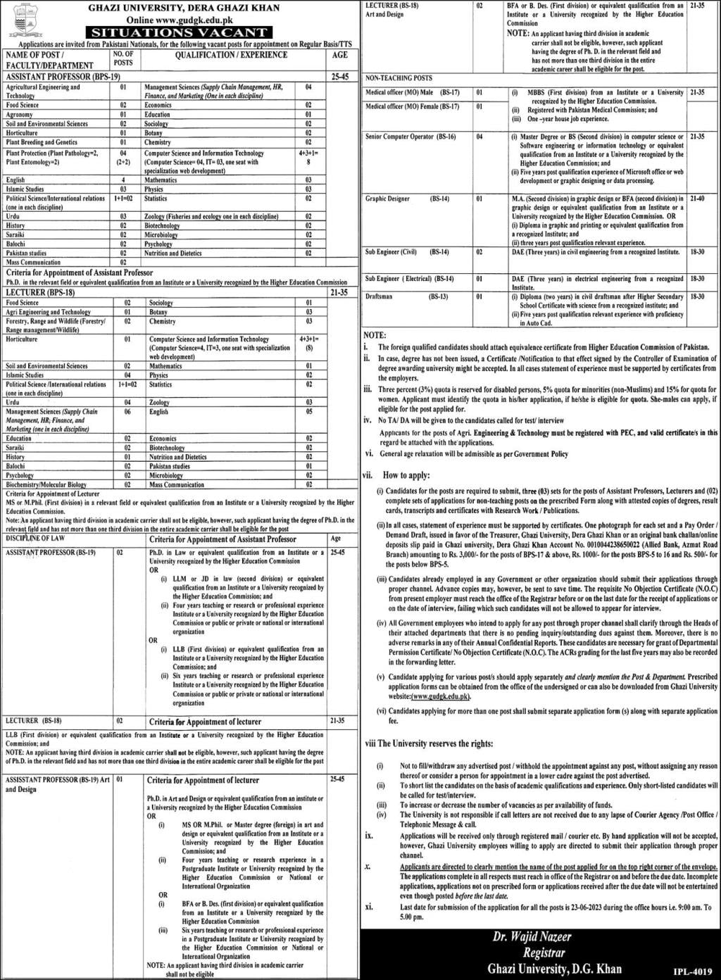 Ghazi University Dera Ghazi Khan Jobs 2023 Application Forms