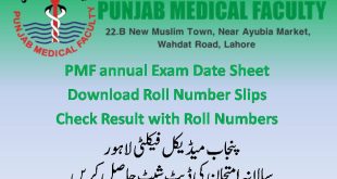 PMF Annual Exam 2024 Date Sheet, Roll Number Slips and Result
