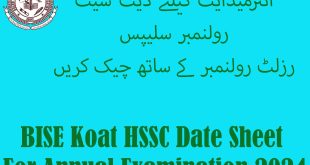 BISE Koat HSSC Date Sheet For Annual Examination 2024